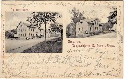 Hallbach Pfaffroda 2 Bild Seiferts Gasthaus b Olbernhau Erzgebirge 1906