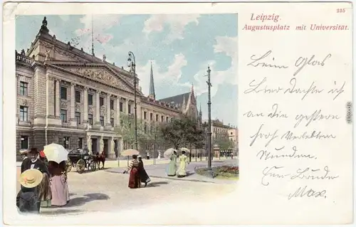 Ansichtskarte Leipzig Augustusplatz - belebt mit Universität 1901