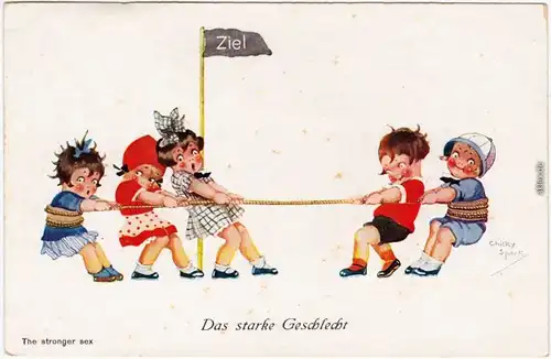 Das Starke Geschlecht - Künstlerkarte Chirky Spark Scherzkarte 1928