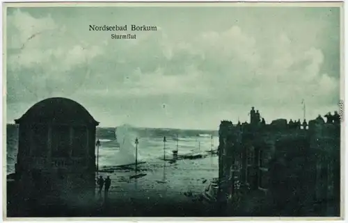 Borkum Promenade bei Sturmflut Ansichtskarte 1926