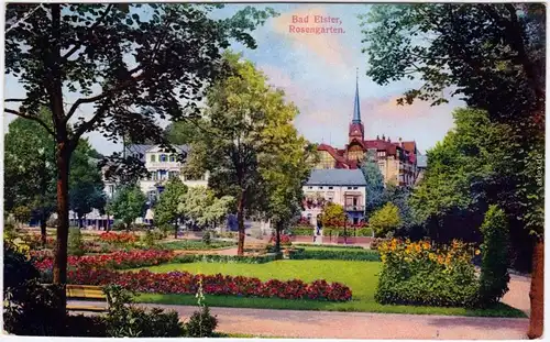 Ansichtskarte Bad Elster Partie im Rosengarten 1930