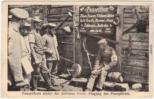 Panoptikum hinter der östlichen Front Ansichtskarte WK1 Militaria 1916