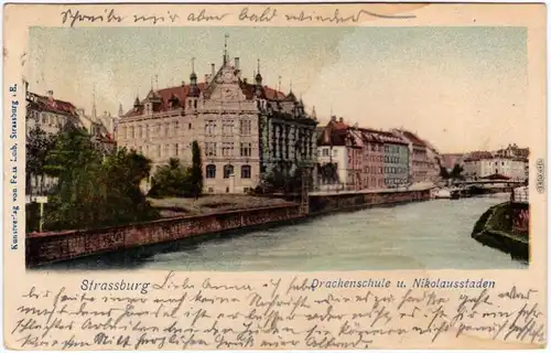 Straßburg Strasbourg Drachenschule und Nikolausstaden 1900