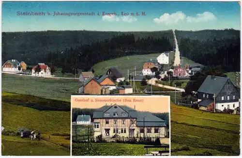 Steinbach Johanngeorgenstadt  Erzgebirge 2 Bild: Gasthaus und Dorfpartie 1916