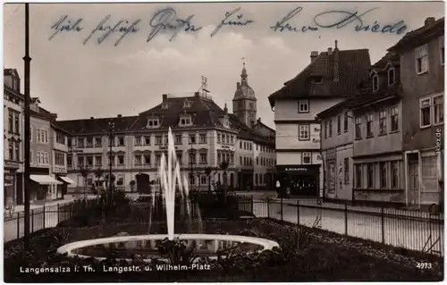 Bad Langensalza Langestraße und Wilhelm-Platz Foto Ansichtskarte 1929