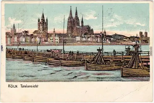 Köln Coellen /  Cöln Künstlerkarte: Holzbrücke und Panorama  Ansichtskarte 1905