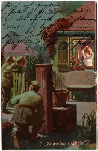 Die Schleichpatrouille - Scherzkarte Ansichtskarte Militaria 1917