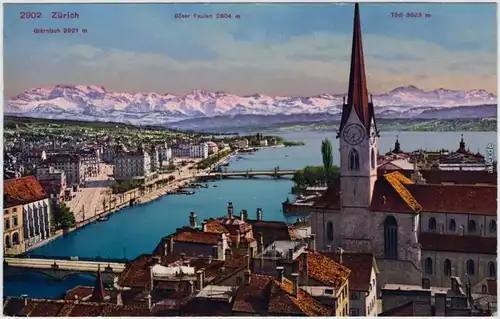 Zürich Blick über die Stadt Ansictskarte 1913