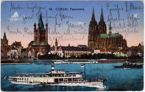 Köln Coellen /  Cöln Panorama - Ausflugsdampfer Ansichtskarte  1915