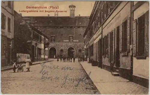 Germersheim Ludwigsstraße mit Kaserne Ansichtskarte 1916