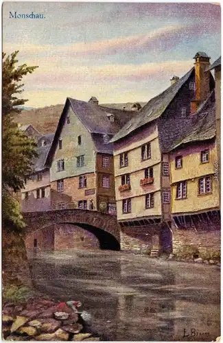 Ansichtskarte Kalterherberg Monschau Eifel  Montjoie Alte Häuser an der Rur 1918