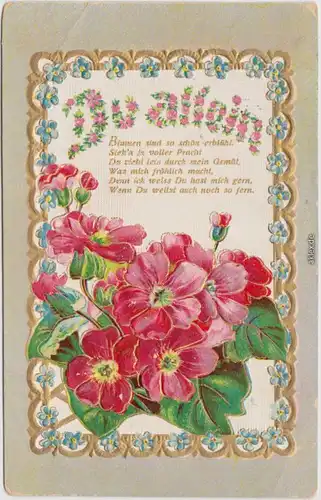 Blumen Relief, Goldrand Spruchkarte Ansichtskarte 1914