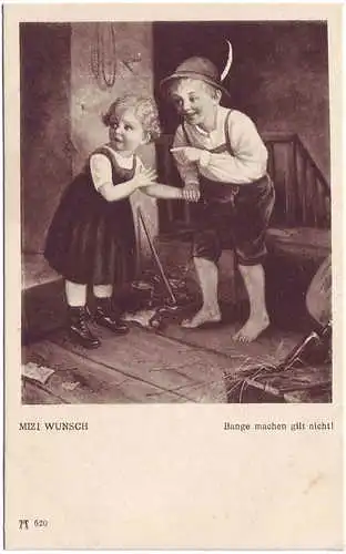 MIZI WUNSCH - Bange Machen gilt nicht! Künstlerkarte Kinder beim spielen 1925