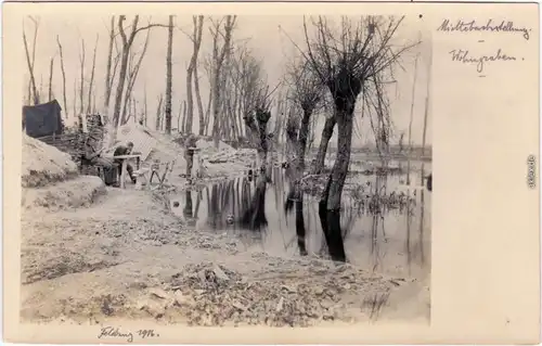 Mittebachstellung, Aisne - Wohngraben Privatfoto Ansichtskarte Militaria 1916