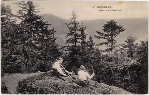 Friedrichroda Partie am Klinkenstein, Wanderer Mann und Frau Ansichtskarte 1918