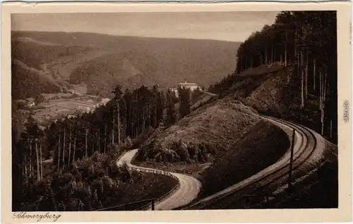 Ansichtskarte Schwarzburg Straße undf Bahngleise - Burg 1928