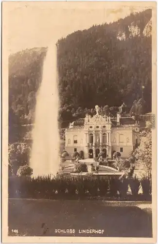 Foto Ansichtskarte Linderhof Ettal Schloß Linderhof - Fontaine 1930