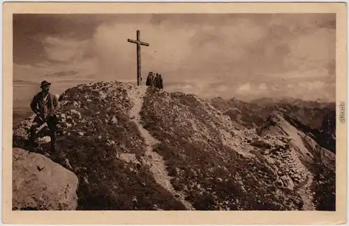 Ansichtskarte  Füssen Bergsteiger am Gipfelkreuz - Schlicke Gipfel 1928