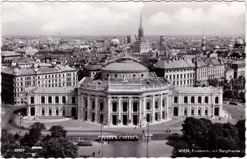 Wien Blick über die Stadt mit Burgtheater und Straßenbahn  Ansichtskarte 1962