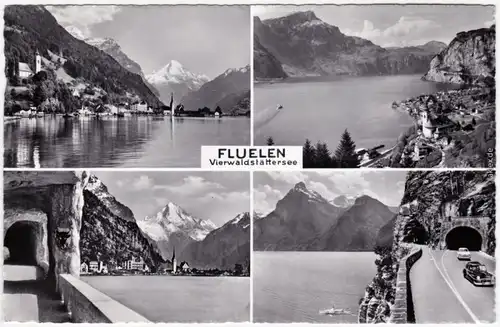 Flüelen 4 Bild: Straße, Tunnel und Panoramen Foto Ansichtskarte 1964