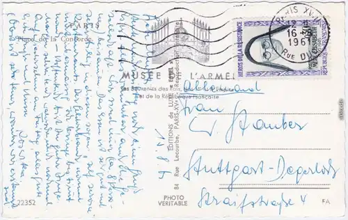 Paris Place de la Concorde - Passagierschiff CPA Foto Postcard 1961