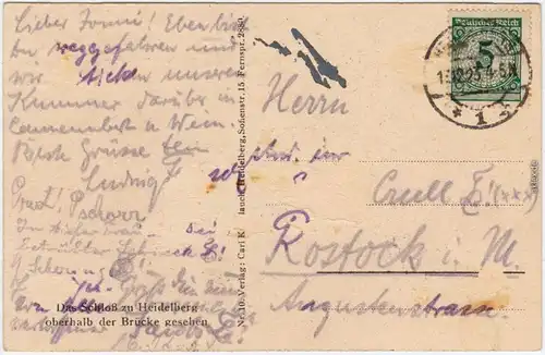 Ansichtskarte Heidelberg Das Schloß oberhalb der Brücke gesehen 1925