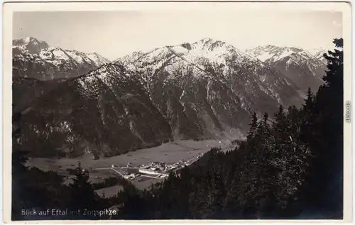 Ettal Blick auf Ettal und Zugspitze Foto Ansichtskarte 1930