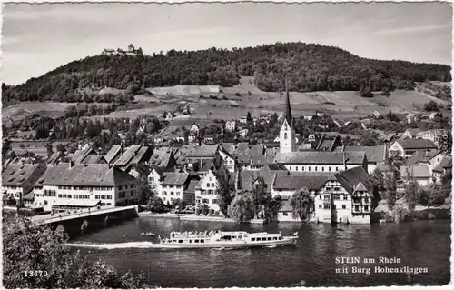 Stein am Rhein mit Burg Hohenklingen und Passagierschiff  Ansichtskarte 1965