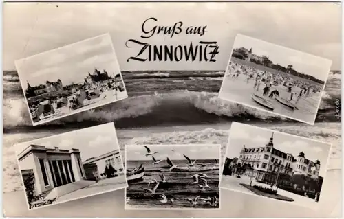 Ansichtskarte Zinnowitz Usedom Promenade, Kurhaus, Meer und Strand 1959