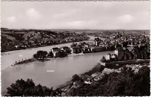 Foto Ansichtskarte Passau Blick vom Klosterberg 1965