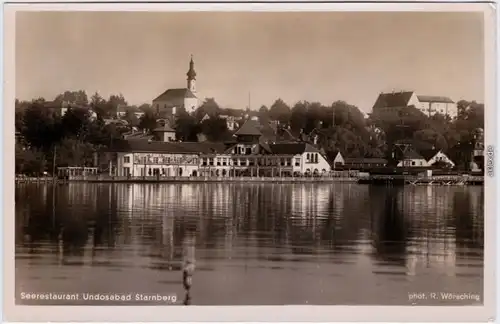 Foto Ansichtskarte Starnberg Stadt und Seerestaurant Undosabad 1938