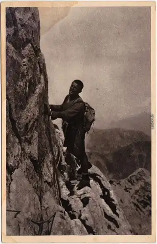 Klettern im Fels auf dem Band. Östl. Hochgrubachspitze, Kaiser 1936