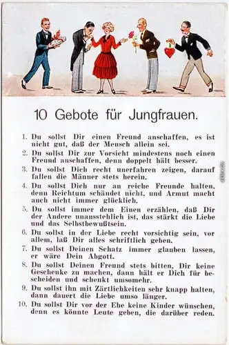 10 Gebote für Jungfrauen  Scherzkarte Ansichtskarte 1930