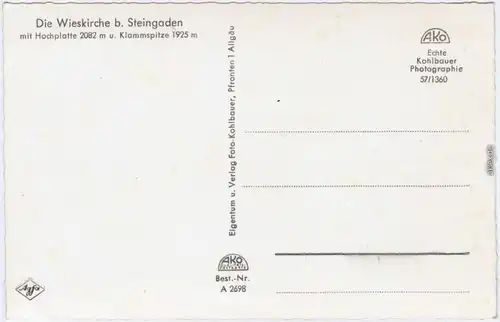 Steingaden Blick auf die Wieskirche Weilheim-Schongau Fotokarte 1965