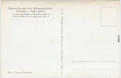 Ansichtskarte Pfronten (Allgäu) Blick auf die Stadt 1930
