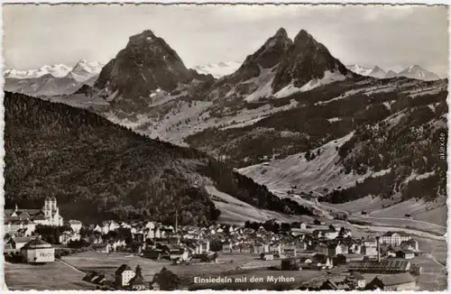 Einsiedeln EInsiedeln mit den Mythen Foto Ansichtskarte Schwyz 1961