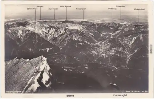 Foto Ansichtskarte Grainau Zugspitzpanorama mit Eibsee und Graswangtal 1930