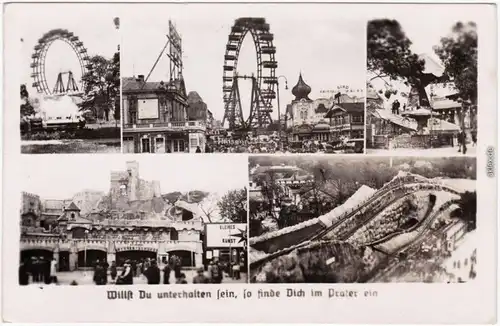 Wien Mehrbild: Prater - Riesenrad, Schaubuden, Kettenkarusell Fotokarte 1942