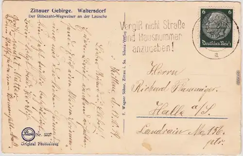 Waltersdorf-Großschönau Oberlausitz Rübezahl Wegweiser Lausche b Zittau 1939