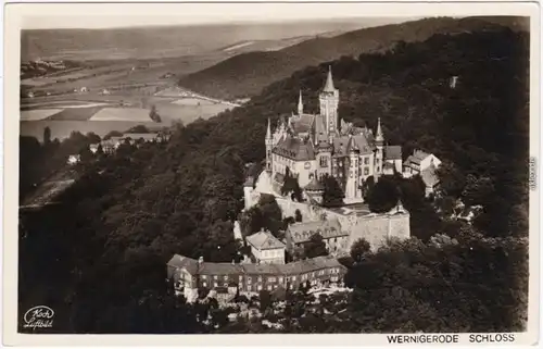 Wernigerode Luftbild des Schloßes Foto Ansichtskarte Harz 1934