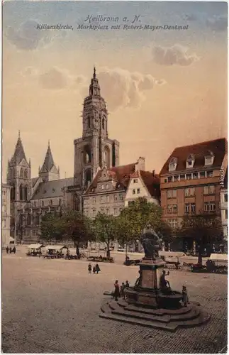 Heilbronn Kilianskirche, Markt - Markttreiben colorierte Ansichtskarte 1912