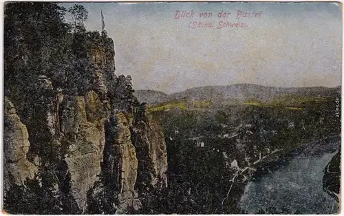 Rathen Blick von der Bastei (Effektkarte) b Königstein Bad Schandau  1916