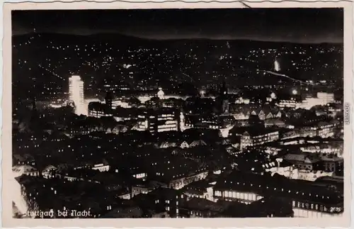 Stuttgart Blick über die Stadt bei Nacht Foto Ansichtskarte 1930