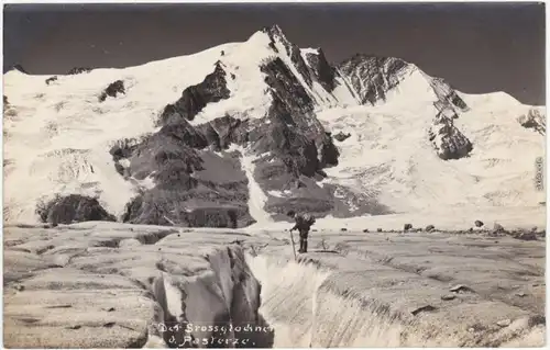 Zell am See Bergsteiger an einer Gletscherspalte am Großklockner Fotokarte 1926