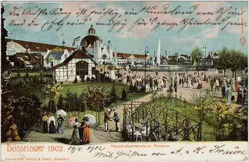 Düsseldorf Ausstellung - Hauptindustriehalle mit Fontaine Ansichtskarte  1902