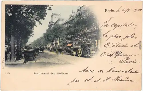 Paris Boulevard de Italiens - belebt - Kutschen CPA Ansichtskarte 1900