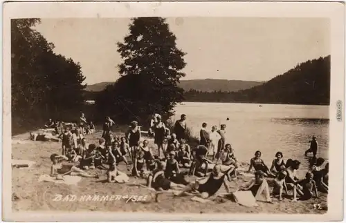 Hammer am See Hamr na Jezeře Strandleben Fotokarte b Liberec Reichenberg 1929