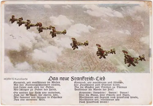 Künstlerkarte Das neue Frankreich-Lied Fliegeraufnahme Stukas Ansichtskarte1940