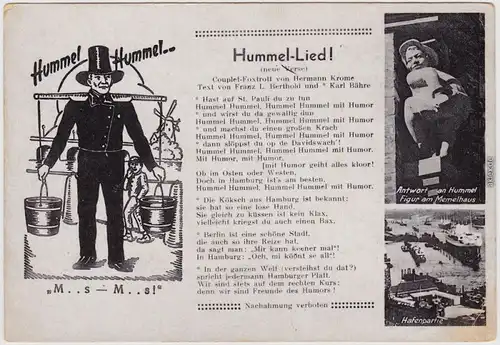 Neustadt Hamburg  Hummel-Lied, Hafenpartie, MemelhausIllustration Hans Hummel 1