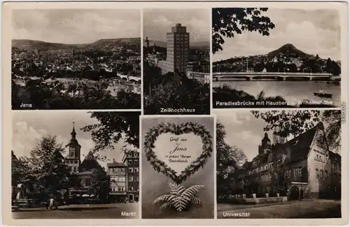 Jena Zeißhochhaus, Paradiesbrücke, Universität, Markt Ansichtskarte 1939